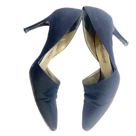 YVES SAINT LAURENT Women Pumps Size 7 Black D'orsay Pointy Toe Heels Career Work - Picture 2 of 16